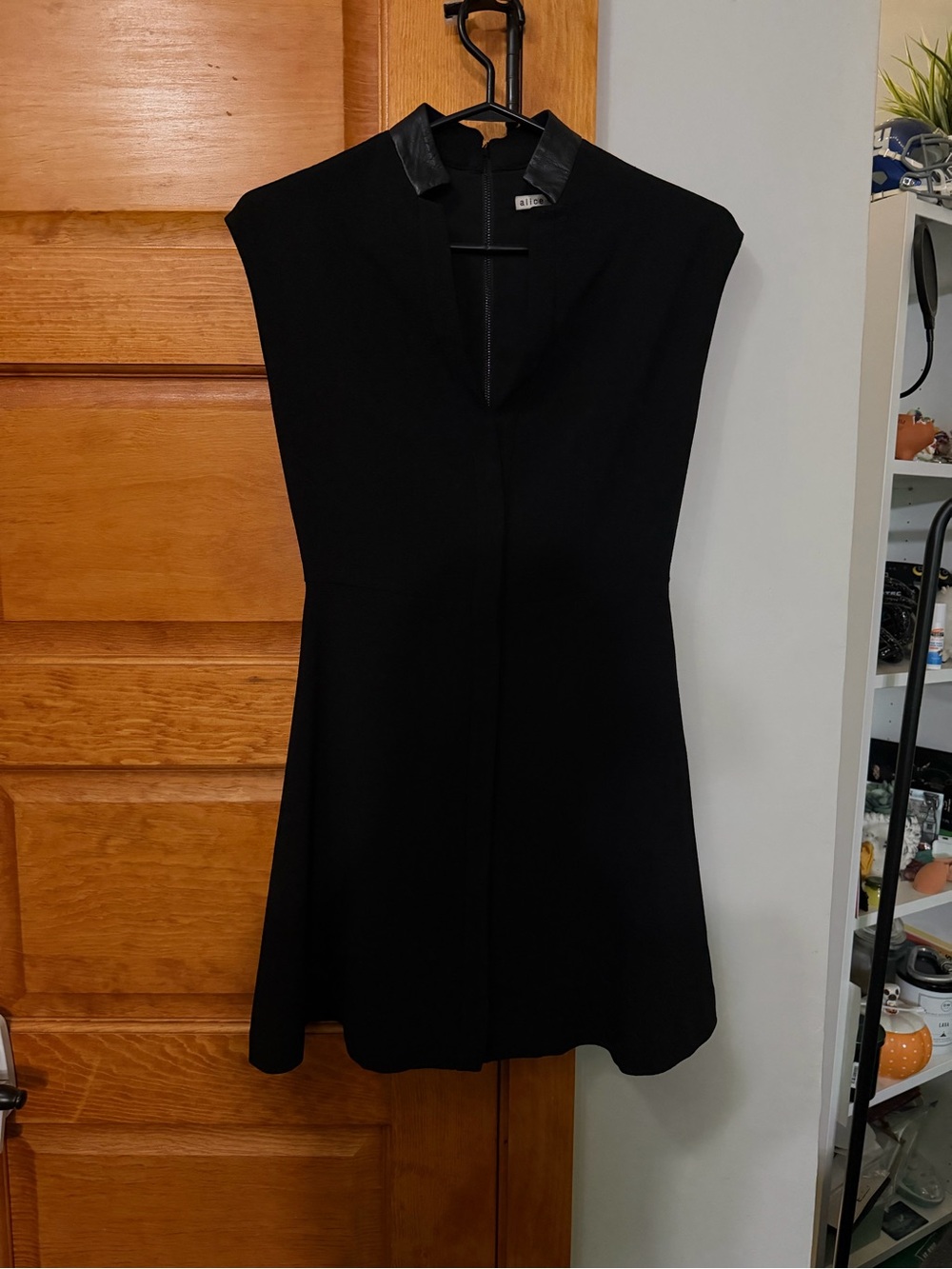 Alice + Olivia Black Mini Dress with Leather Collar